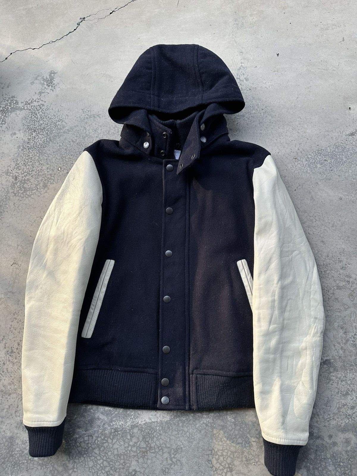 image of Essential Garment Wool Removable Hood Jacket By Bigi in Navy, Men's (Size Medium)