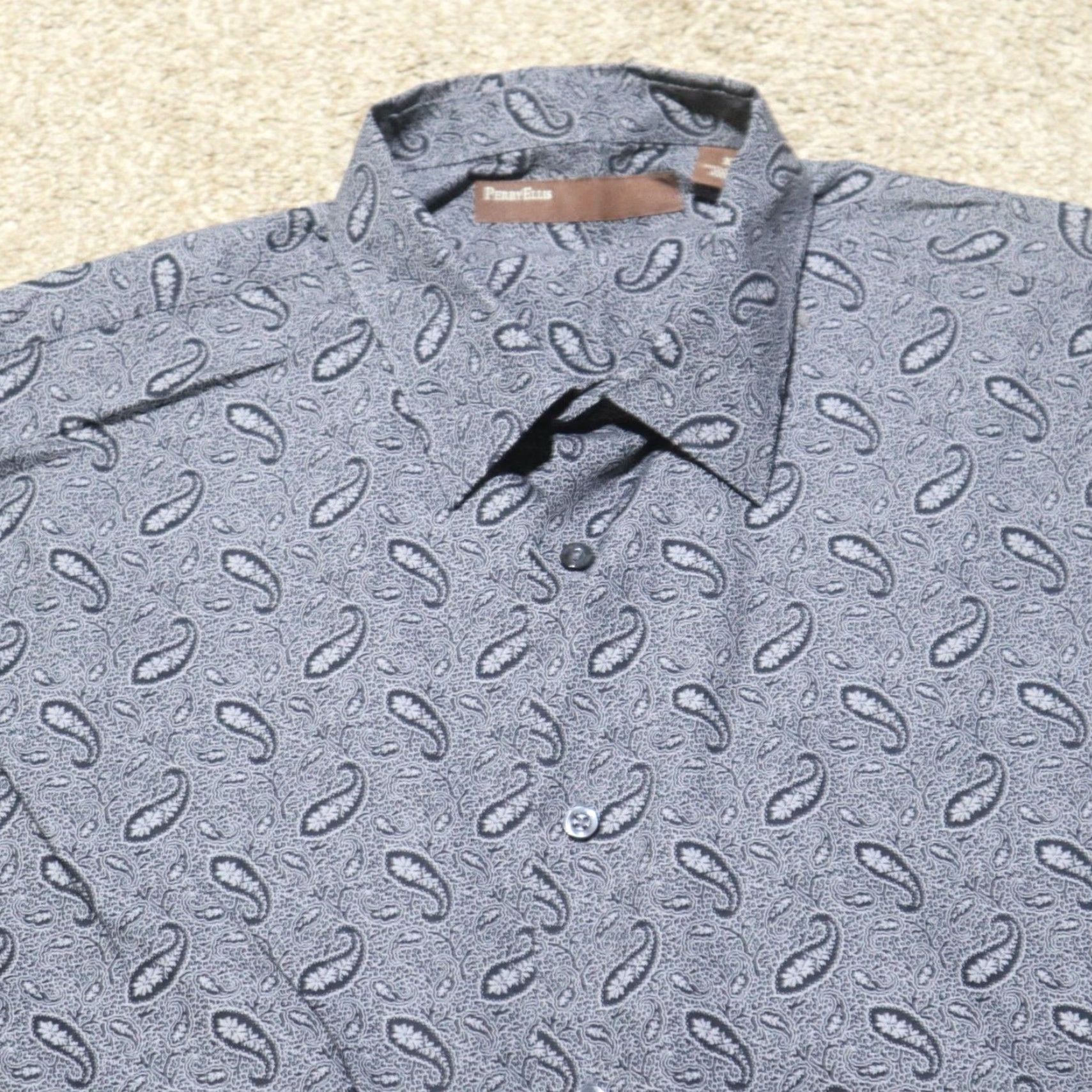 Perry Ellis Perry Ellis Shirt Button-Up Mens XL Gray Paisley Long Sleeve Collared Button-Down Size US XL / EU 56 / 4 - 2 Thumbnail