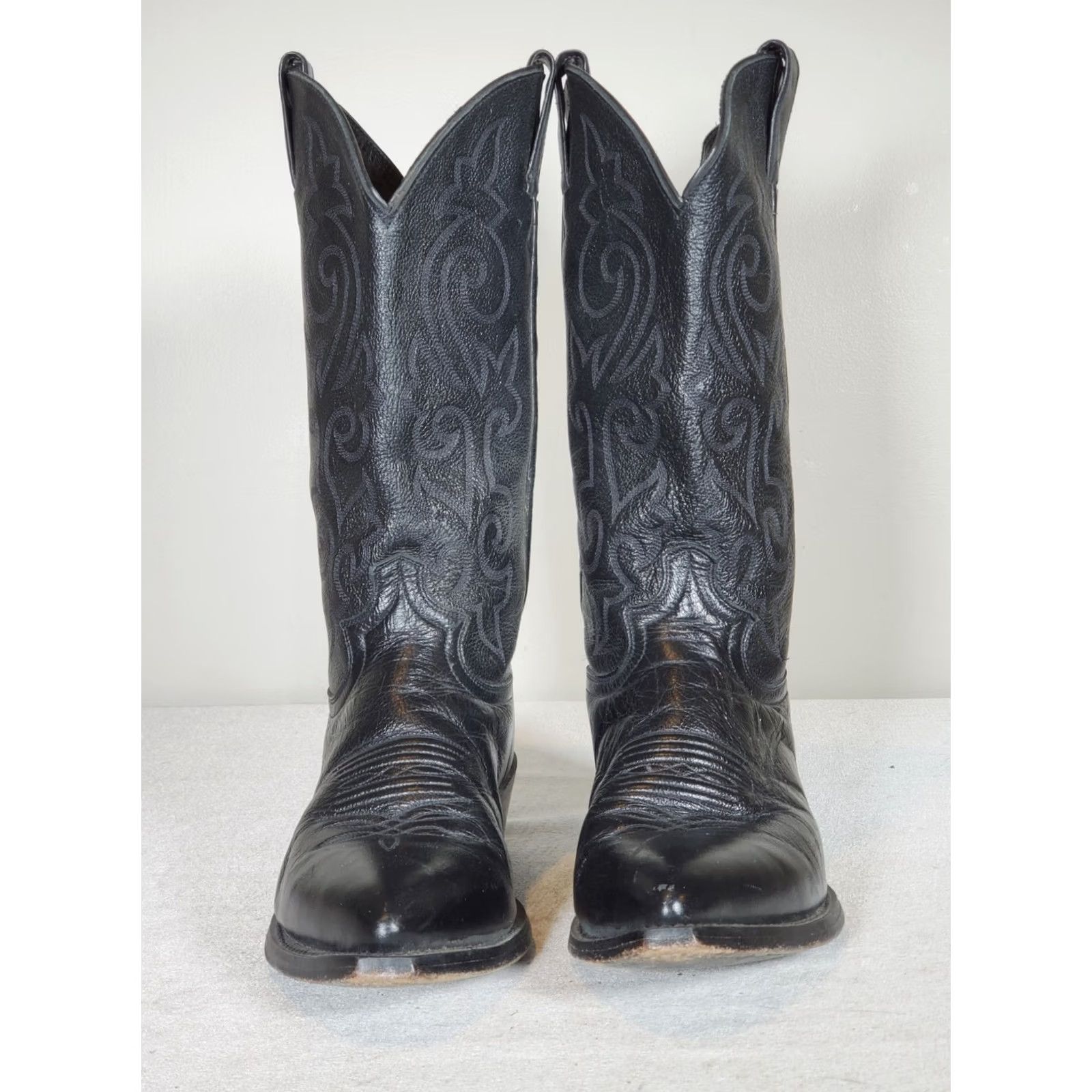 Vintage Justin 1434 Classic Western Boots Black Corona Cowhide Pointed Toe Mens US 9 EE - Vintage Leather Cowboy Boot Size US 9 / EU 42 - 6 Thumbnail