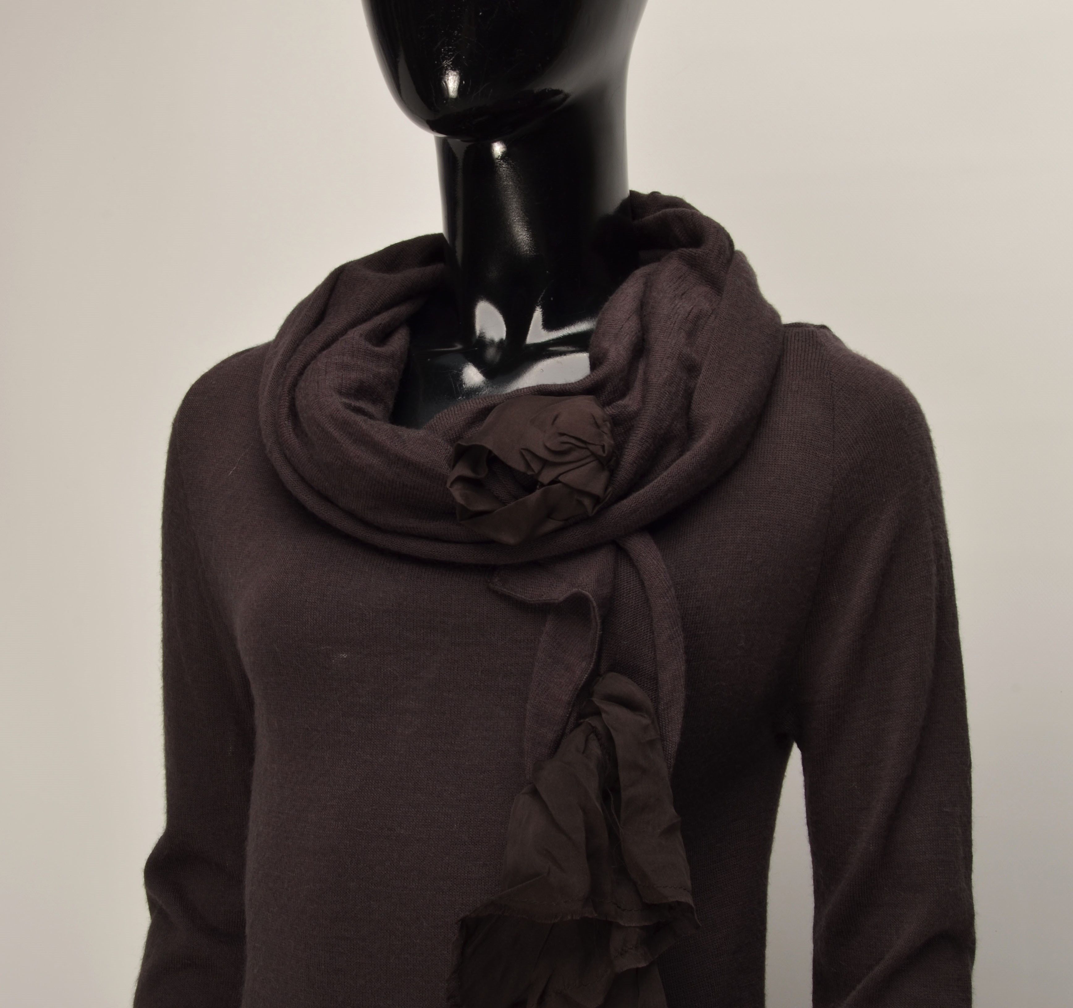 Other Kaos Dark Brown Knit Long Sleeve Dress with Ruffle Scarf Size M / US 6-8 / IT 42-44 - 2 Thumbnail
