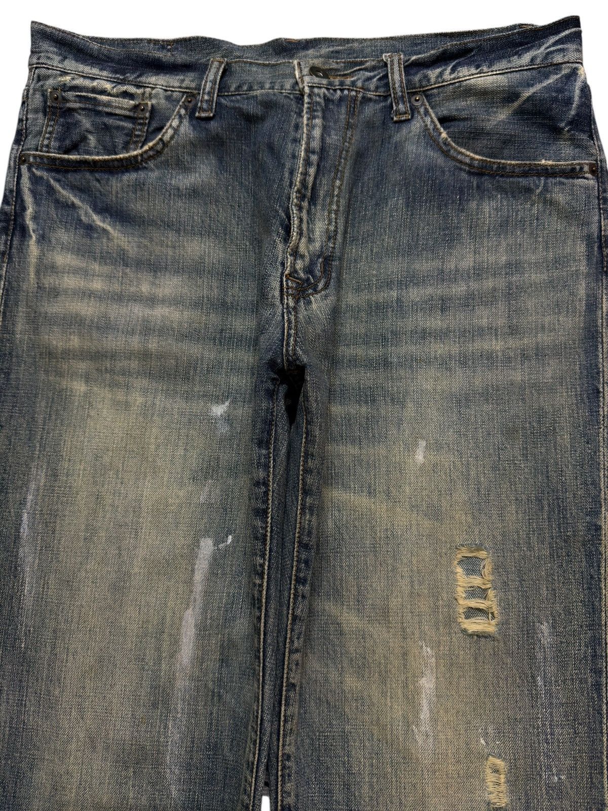 14th Addiction Vintage Y2K Japanese Brand Blue Mud Wash Whiskers Wide Leg Size US 34 / EU 50 - 3 Thumbnail