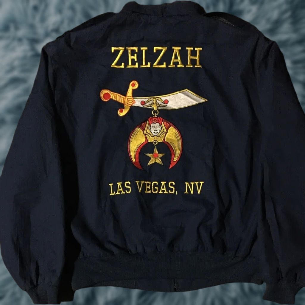 Vintage Vtg 80s Zelzah Shrine Las Vegas Sword jacket XL USA Army Biker Grunge Punk 90s Jacket Men Blue USA Military Leather/Stripped? Size US XL / EU 56 / 4 - 1 Thumbnail