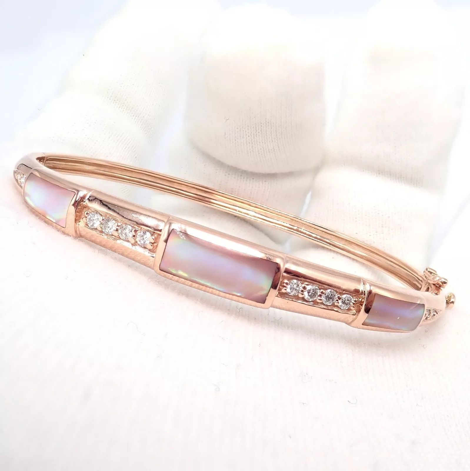 The Unbranded Brand Kabana 14k Rose Gold Diamond Mother of Pearl Bangle Bracelet Size ONE SIZE - 16 Thumbnail