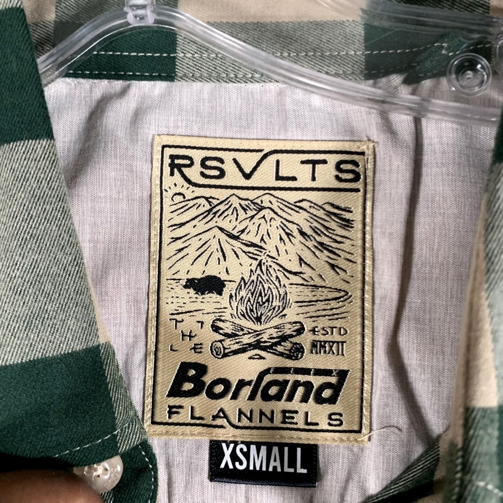 Vintage VINTAGE RSVLTS Borland Flannels Shirt Mens XS Green Tan Plaid Button Down Stretch Top Size US XS / EU 42 / 0 - 7 Thumbnail