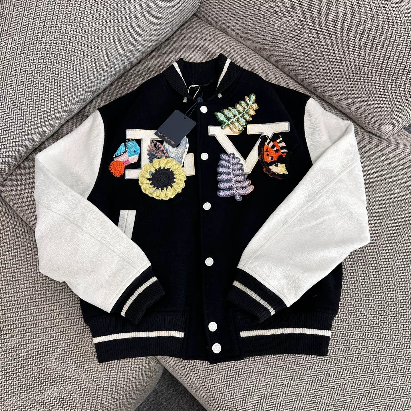 Louis Vuitton Black White Embroidered Varsity Jacket