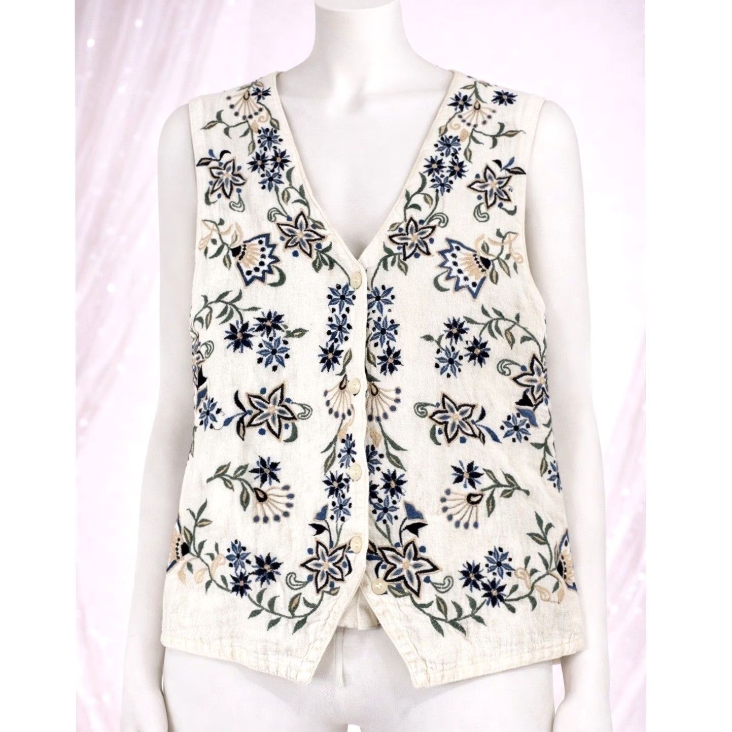 Vintage VINTAGE Paul Harris Design Floral Vest Womens M Embroidered Tie Back Boho Artsy Size M / US 6-8 / IT 42-44 - 2 Thumbnail
