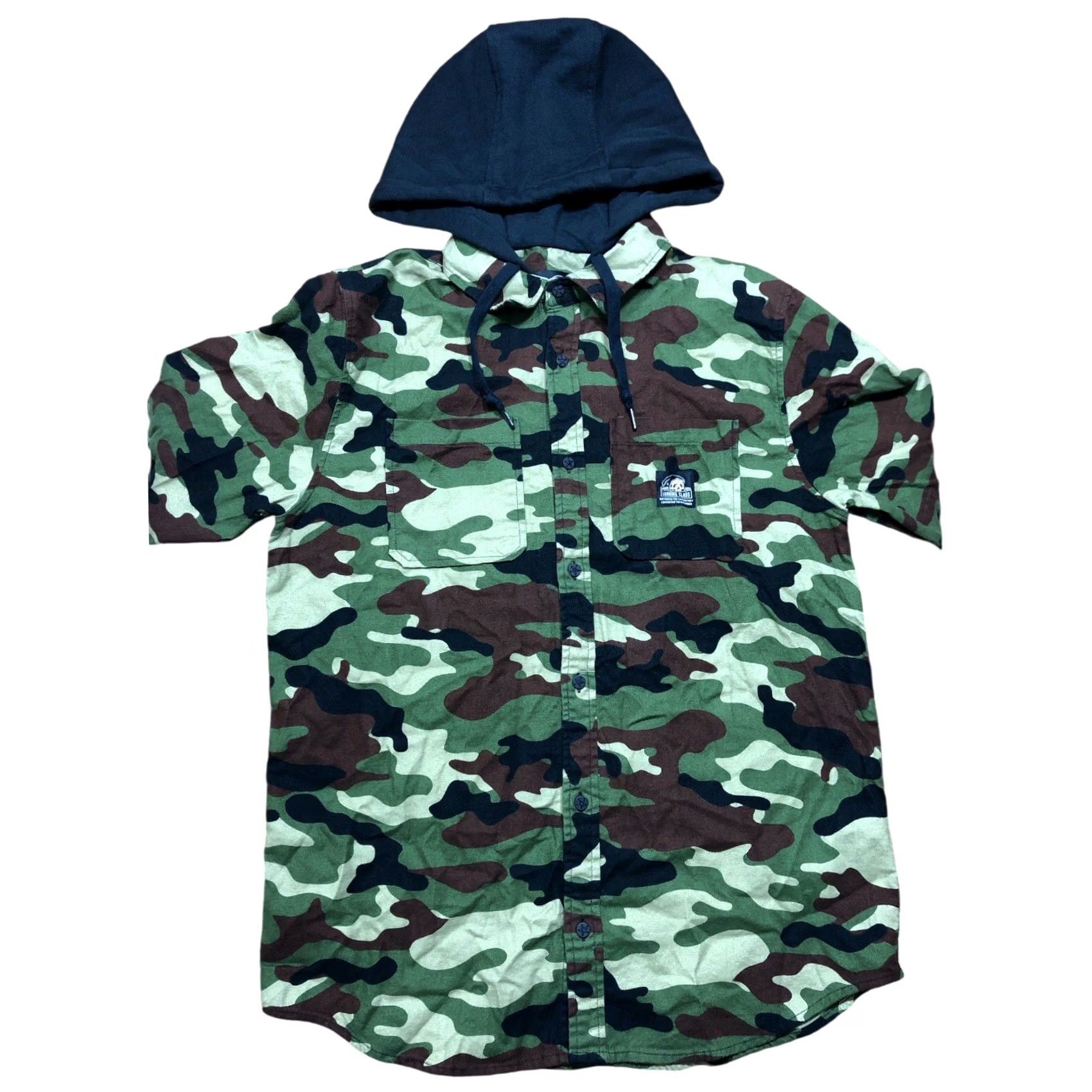 Vintage Lurking Class Panther Camo Hooded Button Front Long Sleeve Shirt Mens Medium Green Size US M / EU 48-50 / 2 - 3 Thumbnail