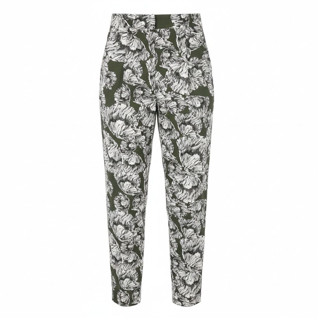 MAX&Co. EU34 Khaki Floral Print Cotton Elastic Waist Cropped 88901 Size 24" / US 00 / IT 34 - 1 Thumbnail