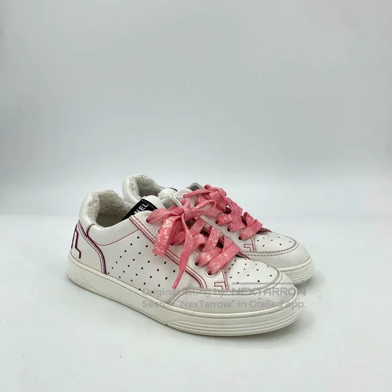 Chanel Chanel White and pink colour-matched plush casual sneakers Size US 6.5 / IT 36.5 - 2 Thumbnail