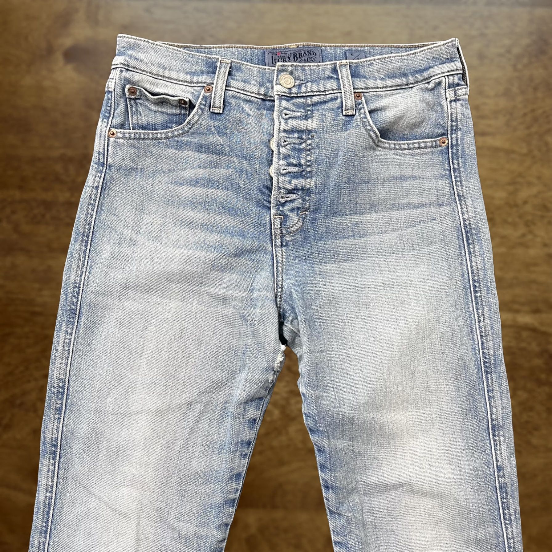 Lucky Brand VINTAGE Lucky Brand Jeans Womens 6 28 Candiani Denim Straight Leg Button Fly Blue Denim Womens Jeans 90s Vintage Shine Womens Size 28" / US 6 / IT 42 - 1 Thumbnail