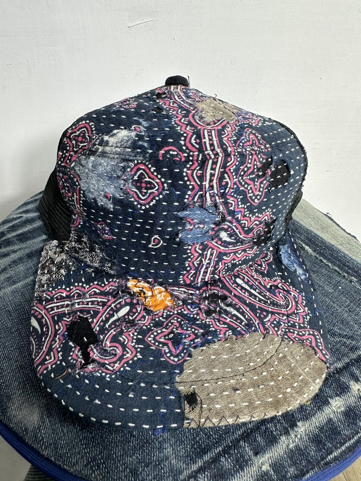 Handmade Custom Made Distressed Paisley Patchwork Boro Trucker hats Size ONE SIZE - 2 Thumbnail