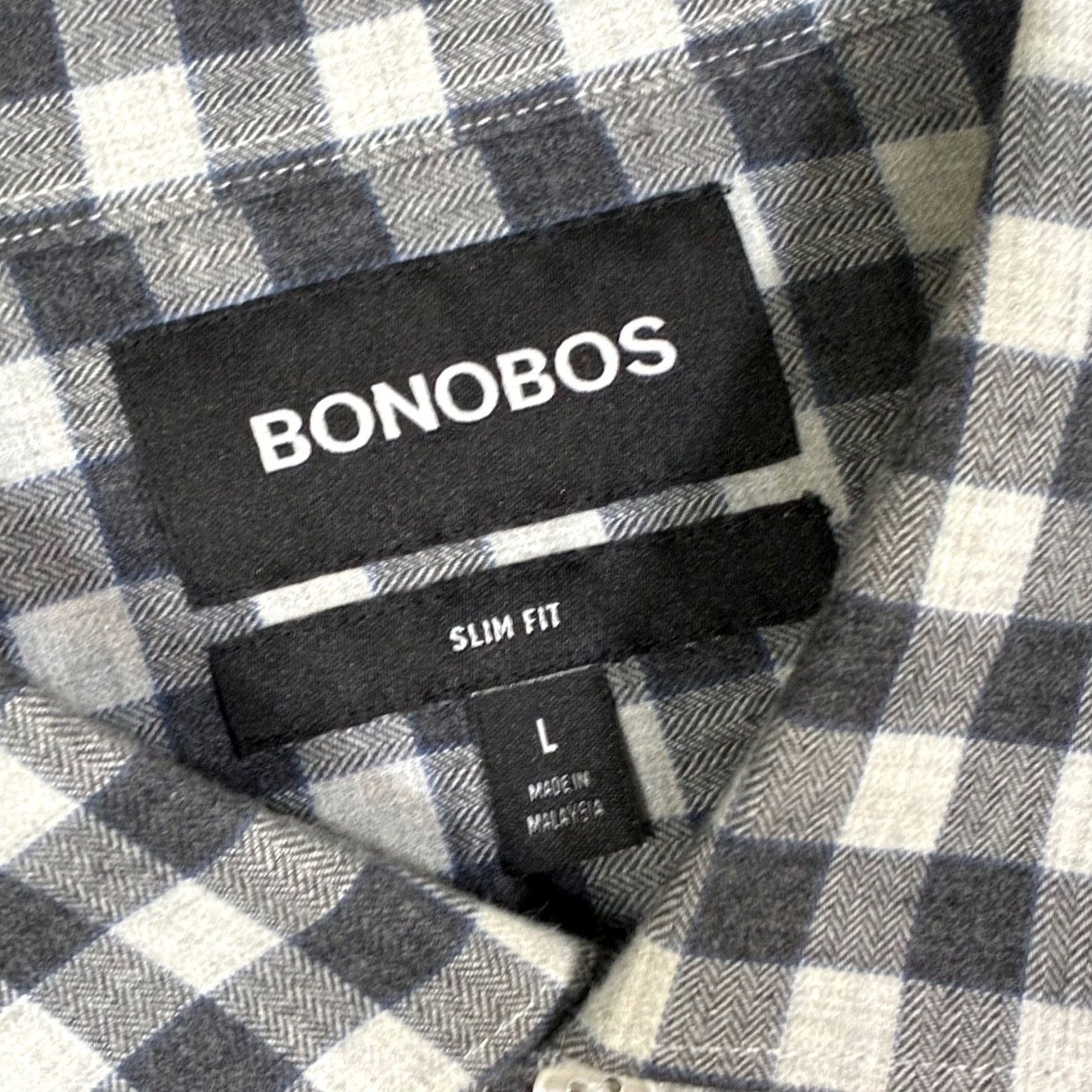 Bonobos Bonobos Shirt Men Long Sleeve Button-Down Slim Fit Gray Gingham Check L Size US L / EU 52-54 / 3 - 5 Thumbnail