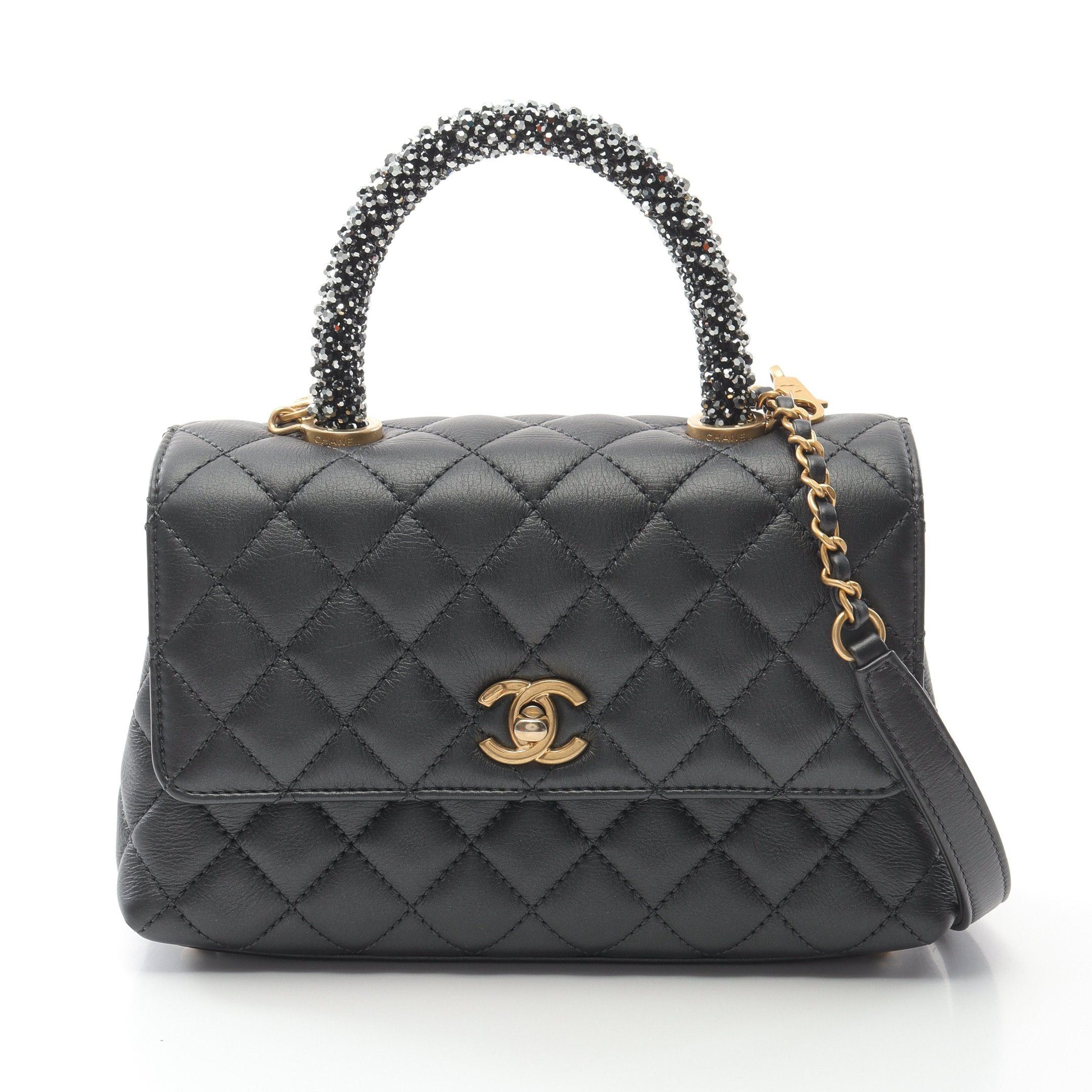 Chanel Chanel Coco Handle Flap Matelasse Handbag Lambskin Black Gold Hardware Size ONE SIZE - 1 Thumbnail