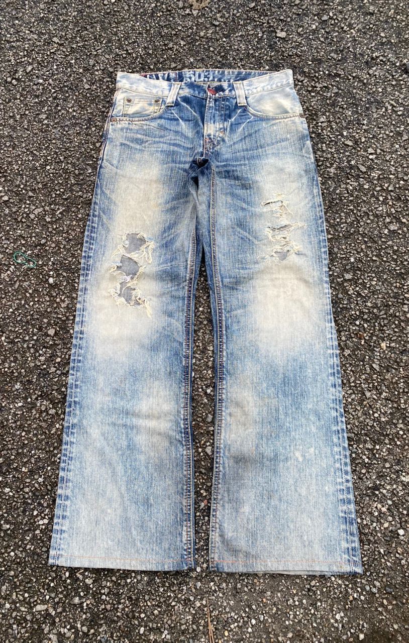 Edwin 💥FLARE💥VINTAGE EDWIN 503 BLUE DISTRESSED DENIM Denim Size US 31 - 2 Thumbnail