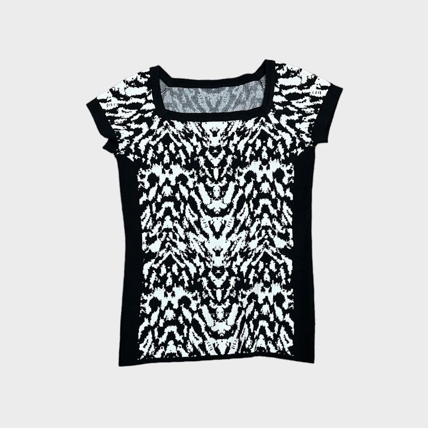 Vintage Carmen Marco Valvo Black and White Animal Print Sweater Size M / US 6-8 / IT 42-44 - 6 Thumbnail