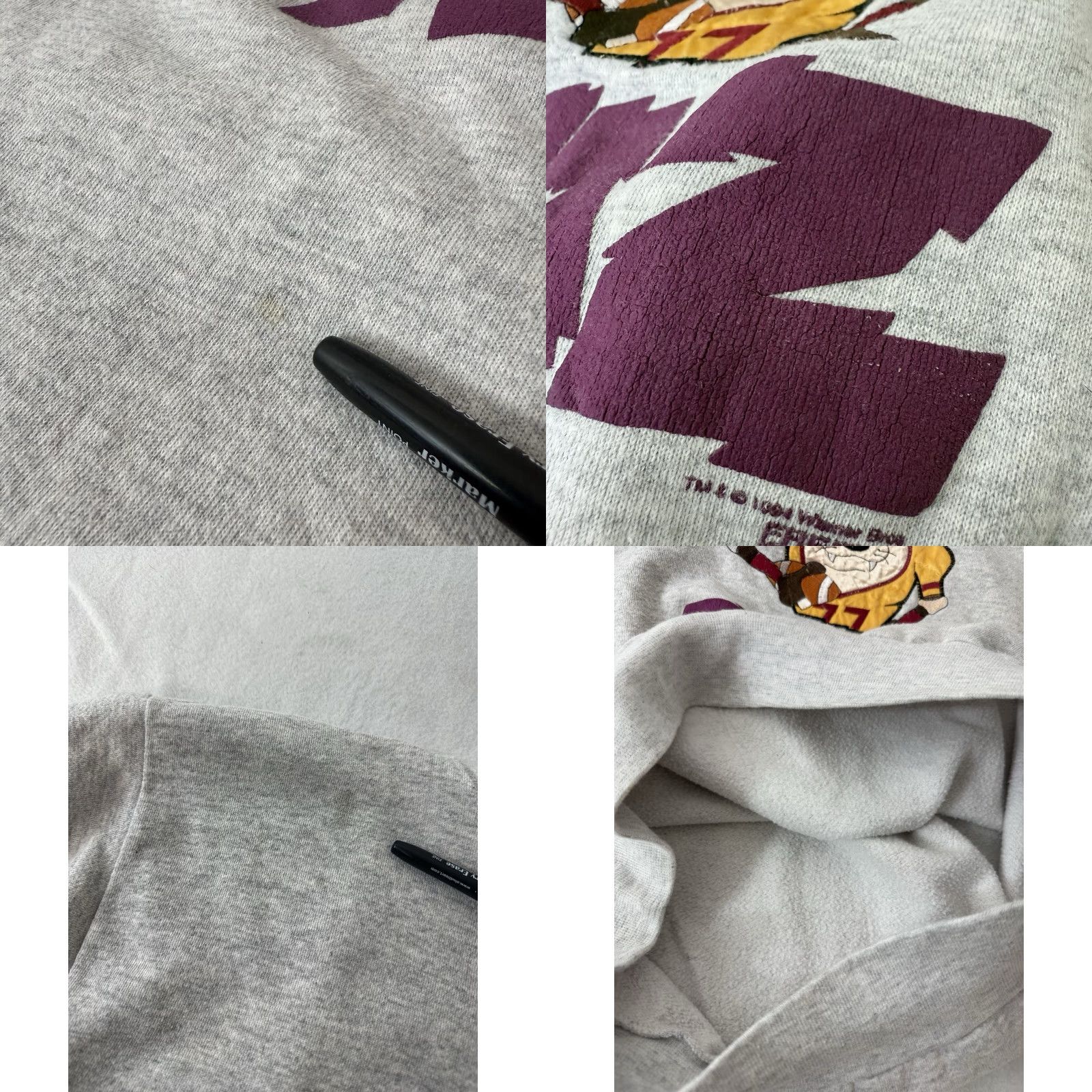 Tultex VINTAGE 90s Taz Football Looney Tunes Sweatshirt Tultex XL Gray Mens Size XL / US 12-14 / IT 48-50 - 9 Thumbnail