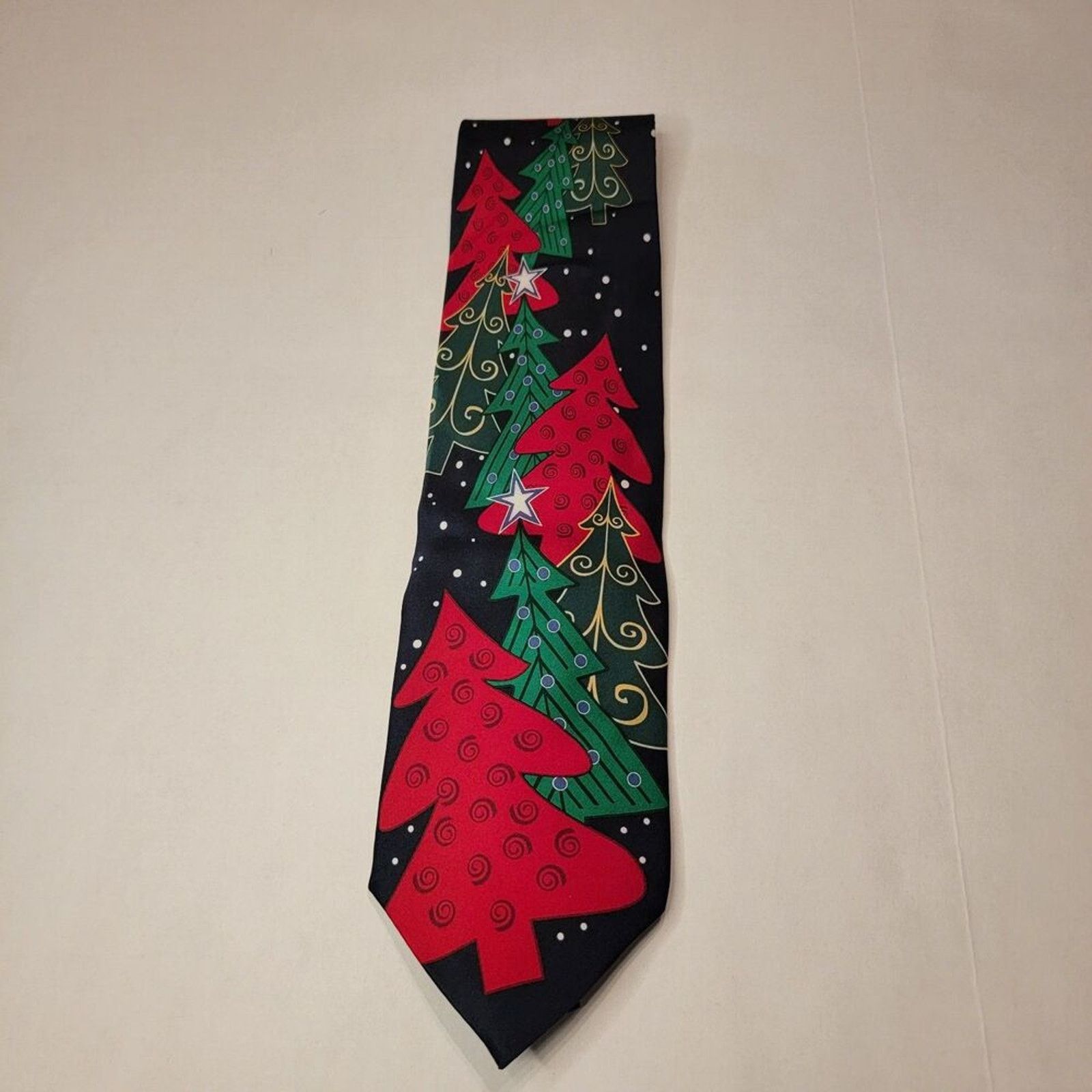 Other Holidays Christmas Tie- Red and Green Trees- All Silk Size ONE SIZE - 2 Thumbnail