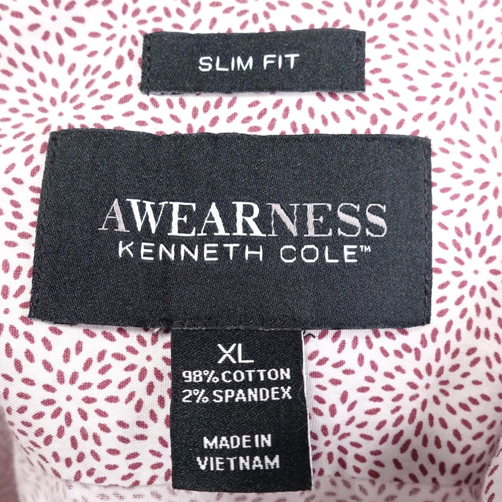 Vintage Awearness Kenneth Cole Dress Shirt Mens XL Slim Fit Floral Long Sleeve Red - 98% Cotton 2% Spandex, Point Collar, Button Front, Stretch Shirt Size 46R - 6 Thumbnail