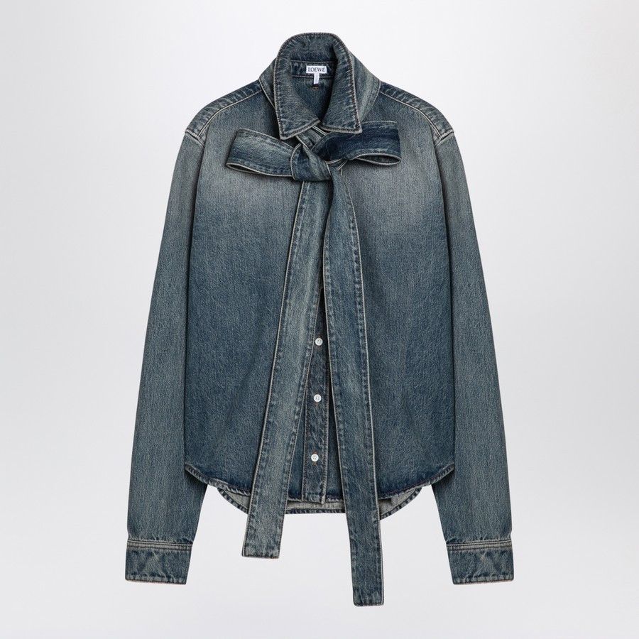 Loewe o1d2blof0824 Delave Denim Bow Shirt in Blue Size S / US 4 / IT 40 - 1 Thumbnail