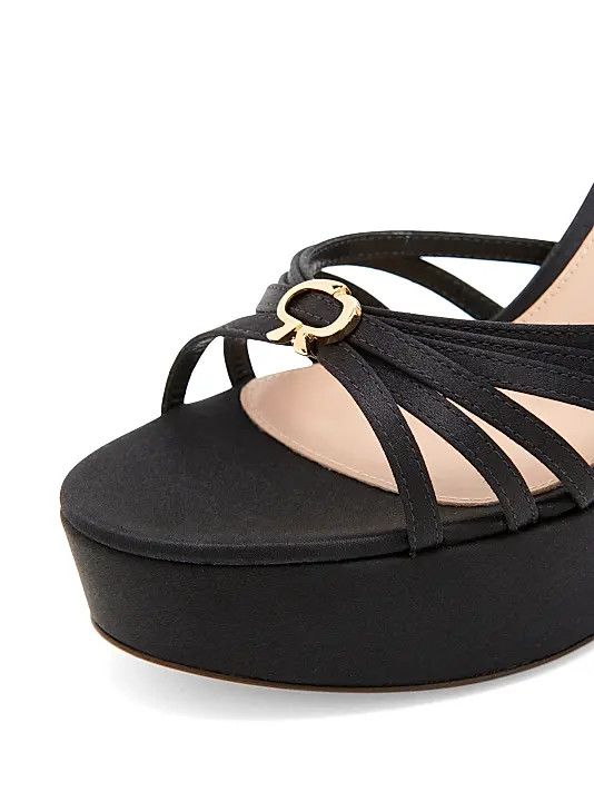 Gianvito Rossi os11x0126 100mm Crepe Satin Platform Sandals in Black Size US 10 / IT 40 - 5 Thumbnail