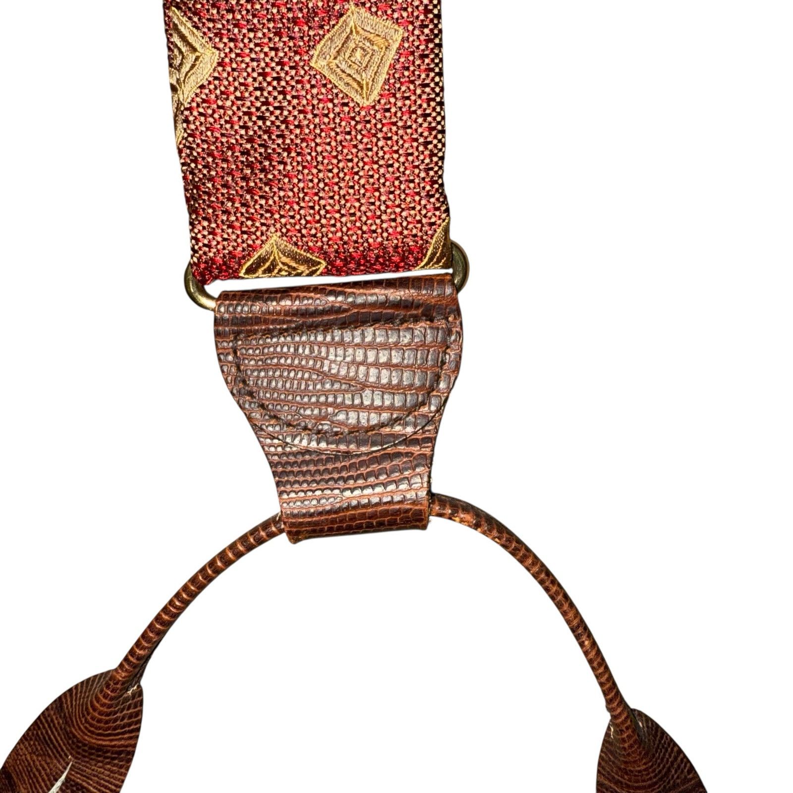 Vintage Vintage Y-Shaped Abstract Adjustable Burgundy Suspenders Size ONE SIZE - 8 Thumbnail