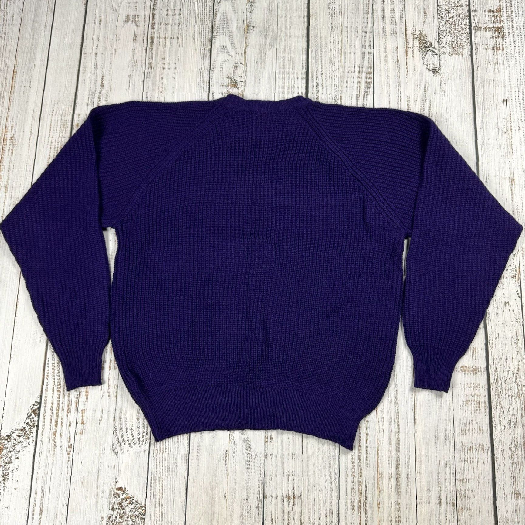 Sears VTG Sears Purple Pullover Sweater - Acrylic Chunky Knit - 90s / 80s Dad Style - Men's XL - Solid Crew Neck - Vintage Knitwear Size US XL / EU 56 / 4 - 5 Thumbnail