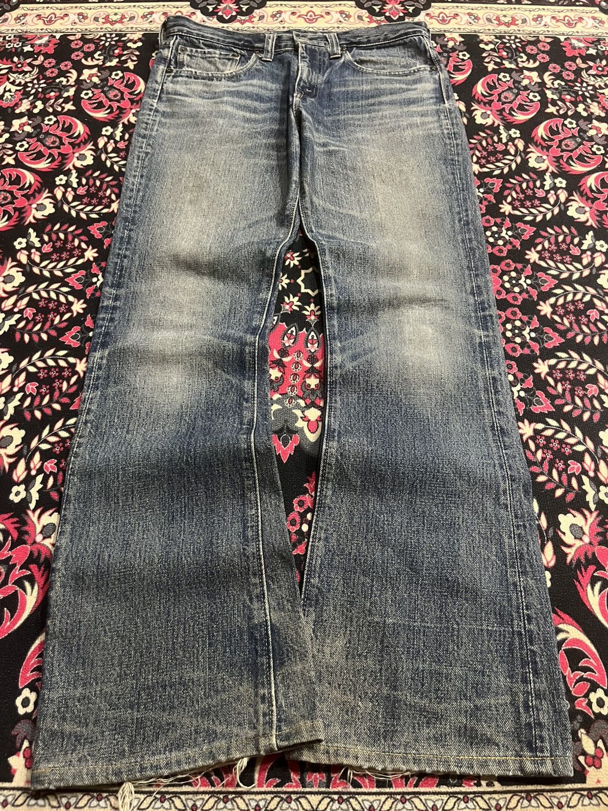 ⚡️Flare⚡️Vintage Sugar Canes Dark Blue Faded Whisker Jeans