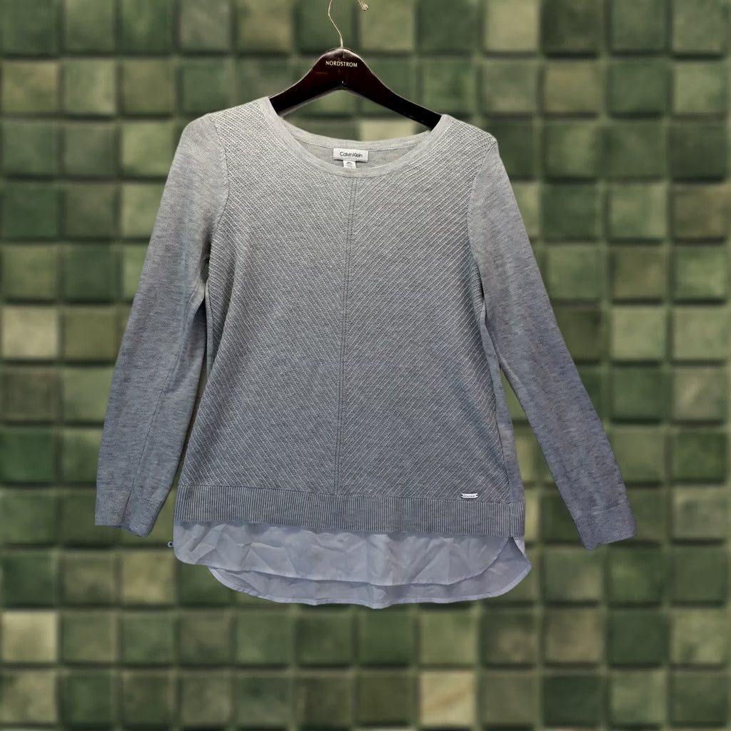Calvin Klein Calvin Klein Women’s M Gray Lightweight Sweater Top W/Chiffon Trim-4222 Sweater Pullover Casual Knit Shirt Womens Size M / US 6-8 / IT 42-44 - 1 Thumbnail