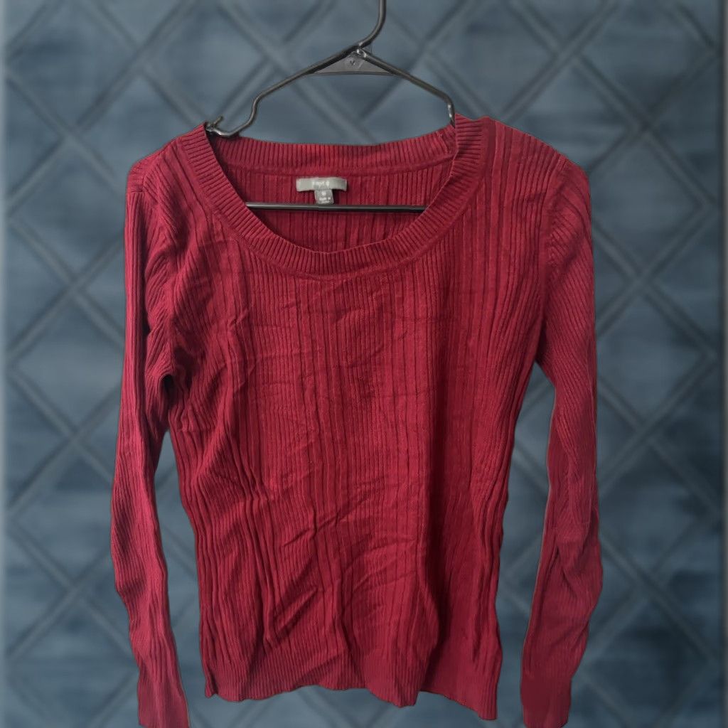 Apt. 9 APT. 9 Women's Red Crewneck Sweater Medium Long Sleeve Pullover Casual Glittered Knit Size M / US 6-8 / IT 42-44 - 1 Thumbnail