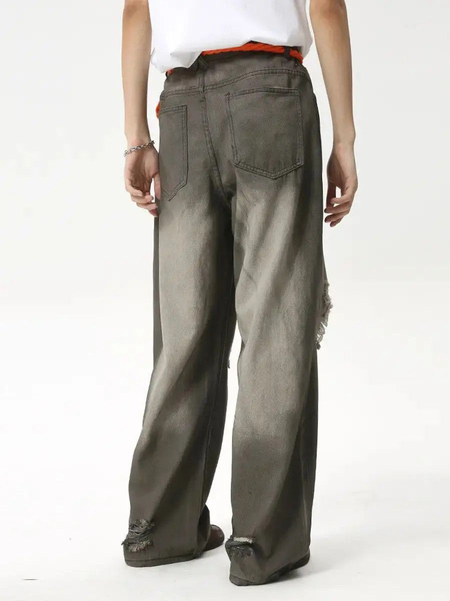 Japanese Brand Retro loose hip-hop wide leg ripped jeans Size US 32 / EU 48 - 4 Thumbnail