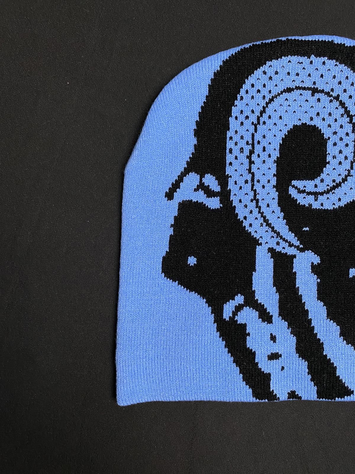 Japanese Brand Deadstock Abstract Spiral Head Skully No Cuff Beanie Blue Size ONE SIZE - 2 Thumbnail