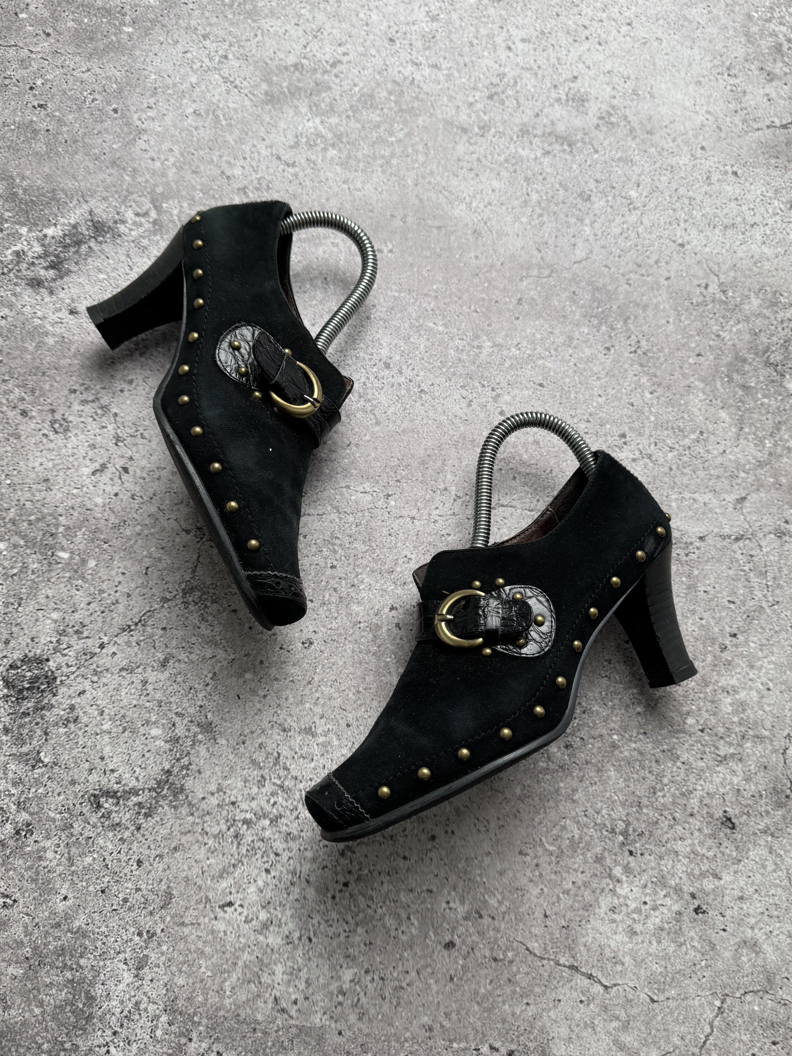 Vintage Vintage Leather Heels With Metal Details C2(V500) Size US 5 / IT 35 - 1 Thumbnail