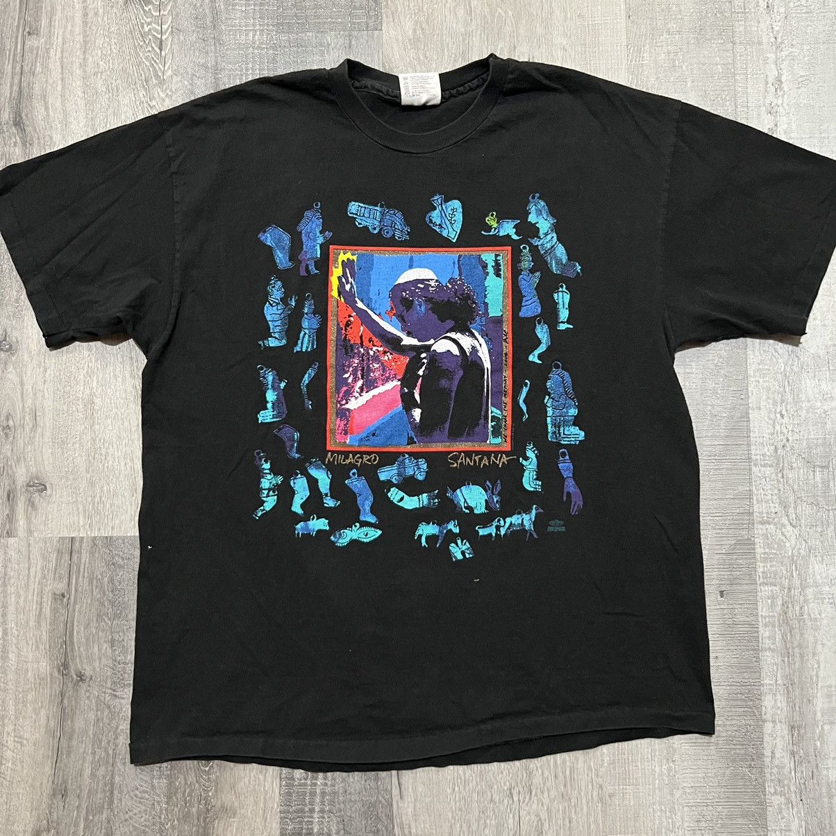 Hanes × Vintage VTG Carlos Santana Milagro T Shirt Black 90s Concert Band XL Size US XL / EU 56 / 4 - 1 Thumbnail