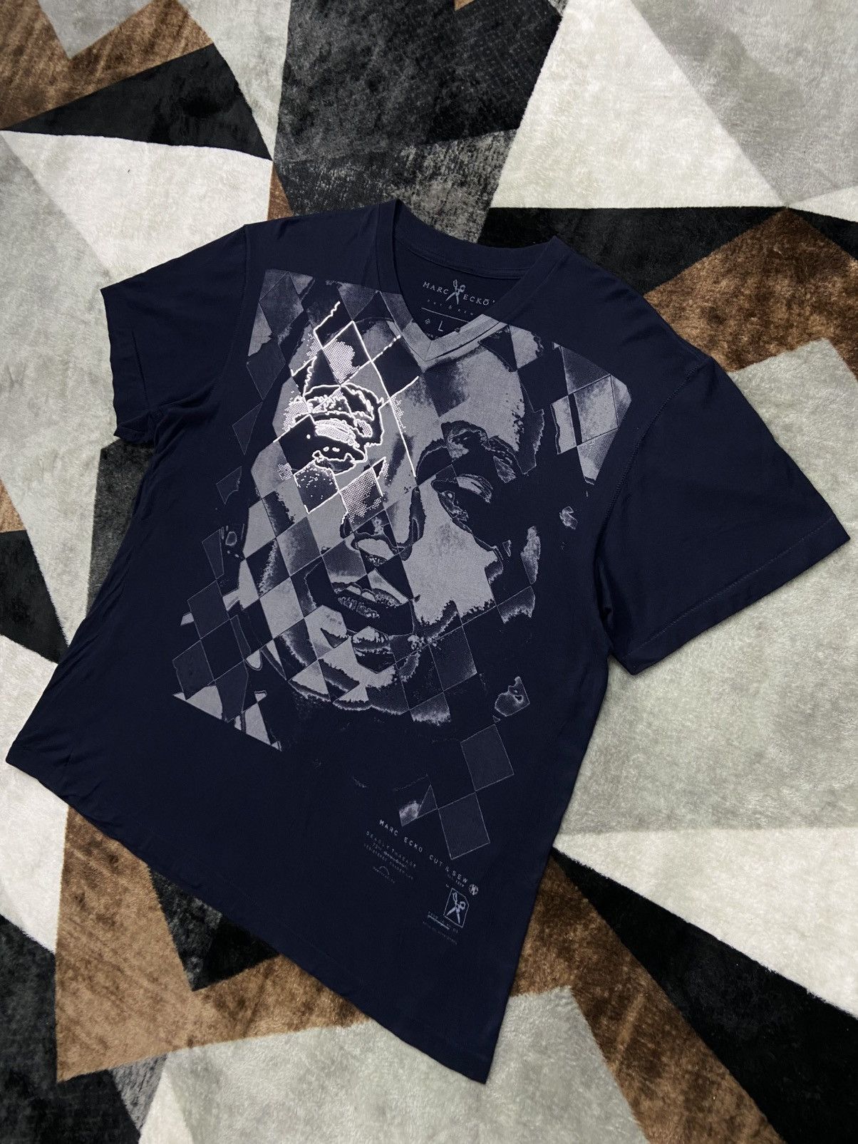 Ecko Unltd. × Marc Ecko Marc Ecko Cut & Sew Reflective Face Printed Navy Tee Size US L / EU 52-54 / 3 - 4 Thumbnail