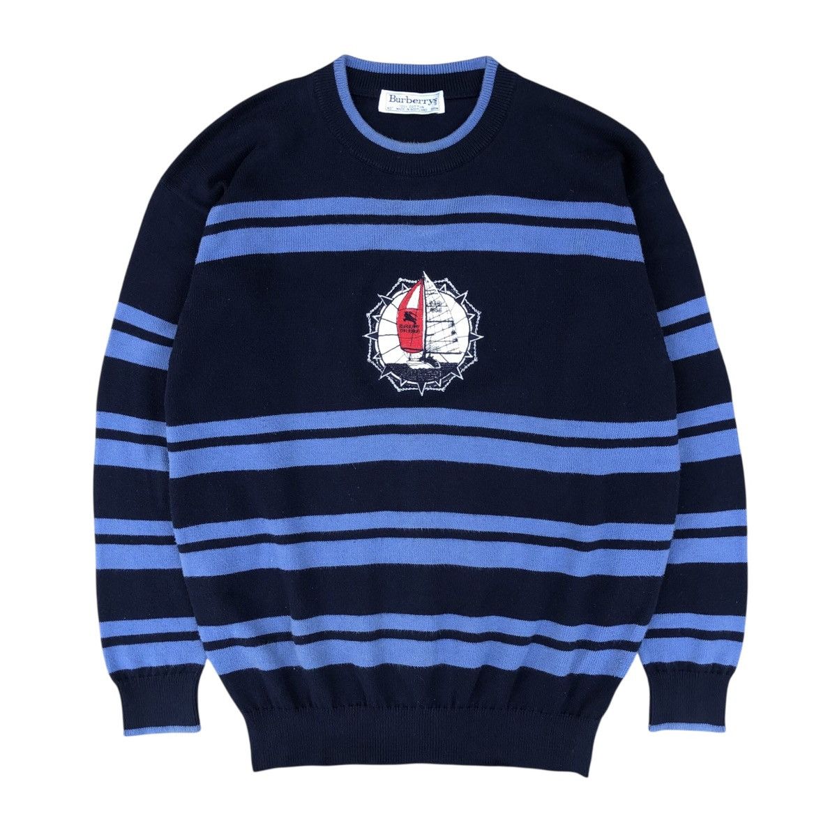 Burberry Burberrys Sailboat Embroidery Logo Striped Knitwear Sweater Size US L / EU 52-54 / 3 - 1 Thumbnail