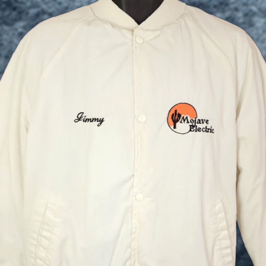 Vintage VINTAGE Mojave Electric Bomber Jacket WestArk Mens Large 90s Las Vegas Made In USA White Polyester Blend Snap Front Military Style / Size US L / EU 52-54 / 3 - 1 Thumbnail