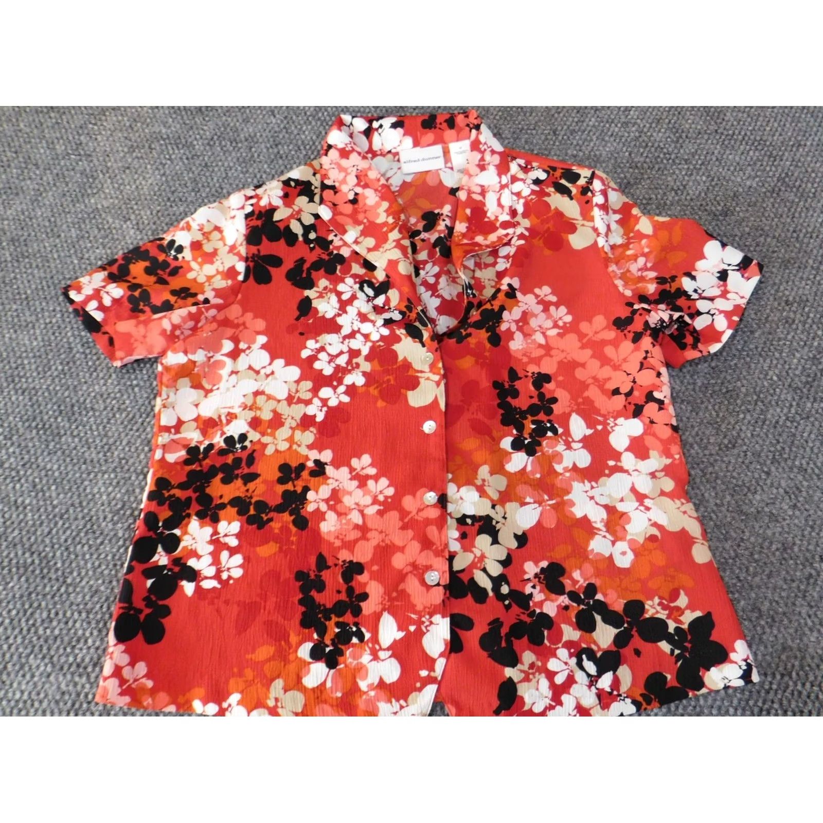 Vintage Alfred Dunner Button-Up Shirt Womens Regular Size 10 Red Floral Short Sleeve Shoulder Pad Embroidered Casual Size L / US 10 / IT 46 - 5 Thumbnail