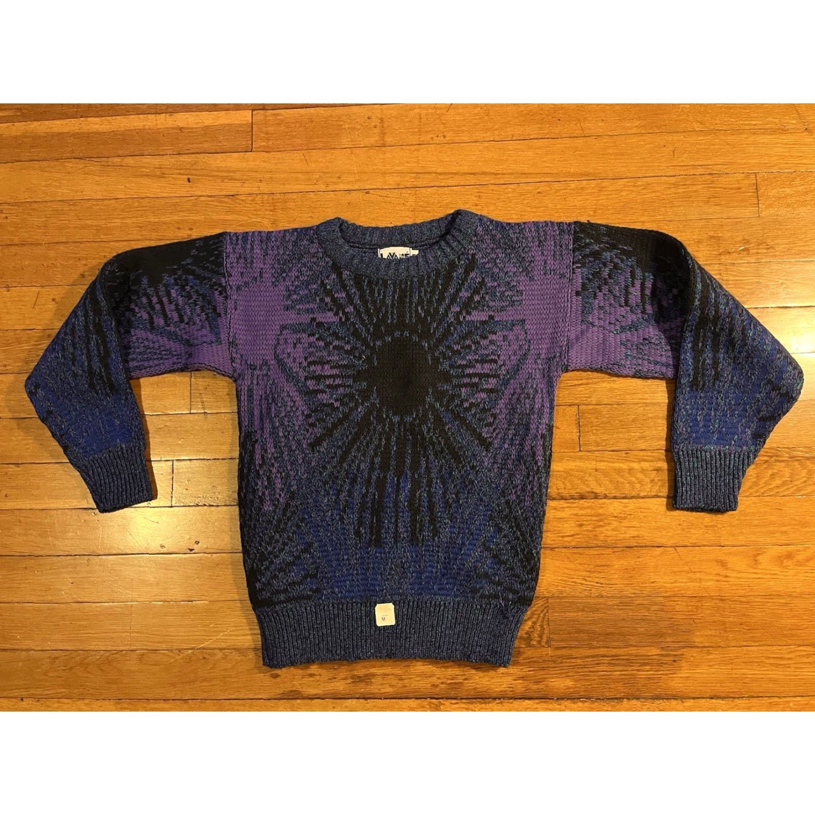 Savane VINTAGE Lavane Sweater Women’s Medium Purple Black Blue All Over Print Size M / US 6-8 / IT 42-44 - 2 Thumbnail