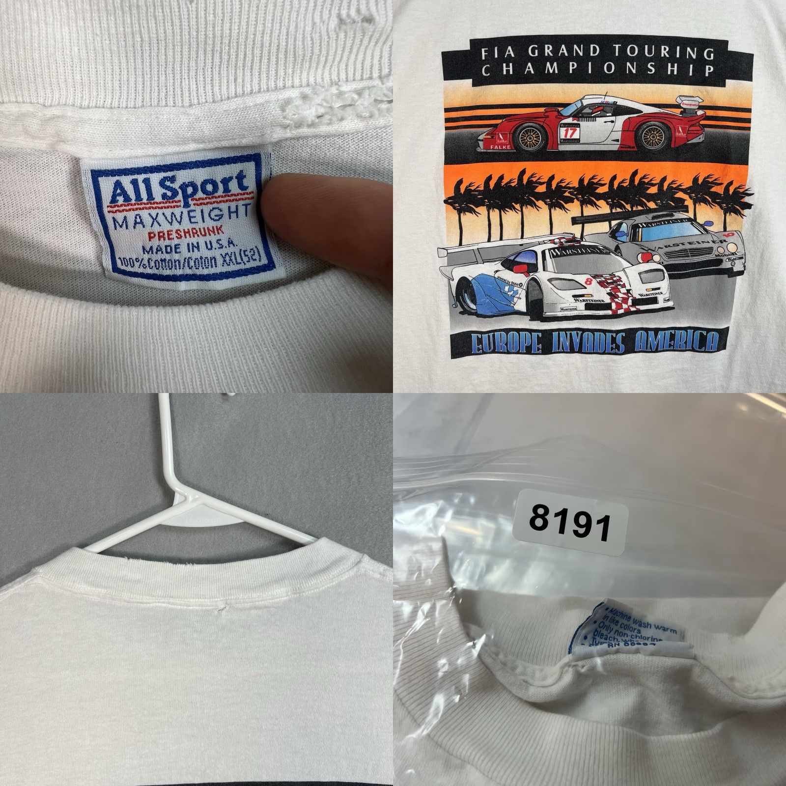 Vintage Vintage 1990s Mercedes McLaren Porsche Grand Touring Championship Cotton Graphic T-Shirt Adult 2XL Men White Size US XXL / EU 58 / 5 - 8 Thumbnail