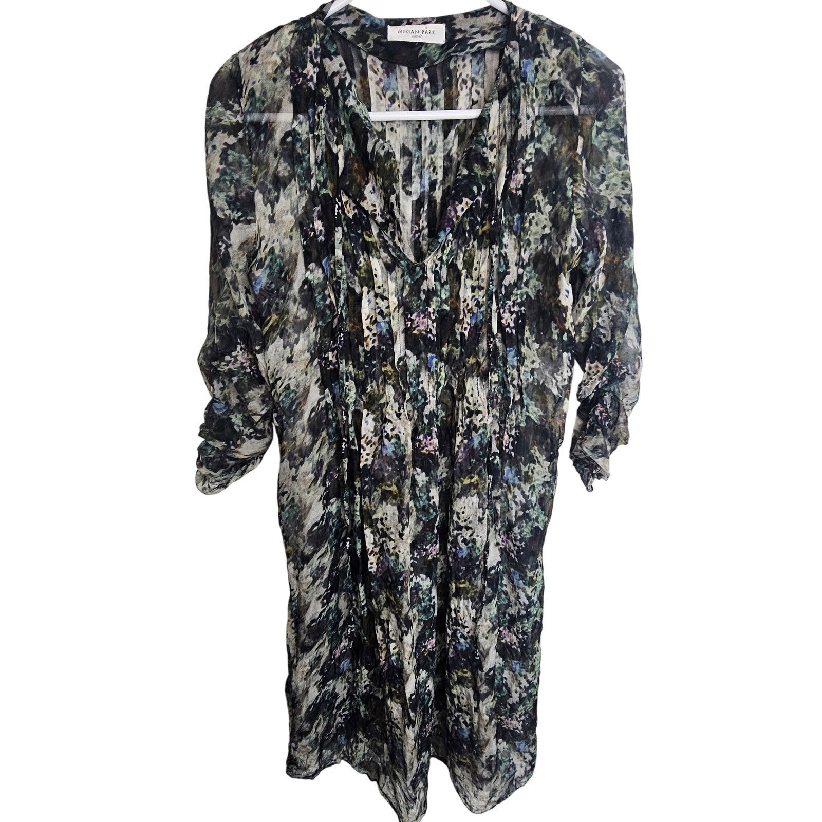 Mega Yacht Megan Park Silk Dress 0 Watercolor Sheer Overlay Pintuck Size XS / US 0-2 / IT 36-38 - 1 Thumbnail