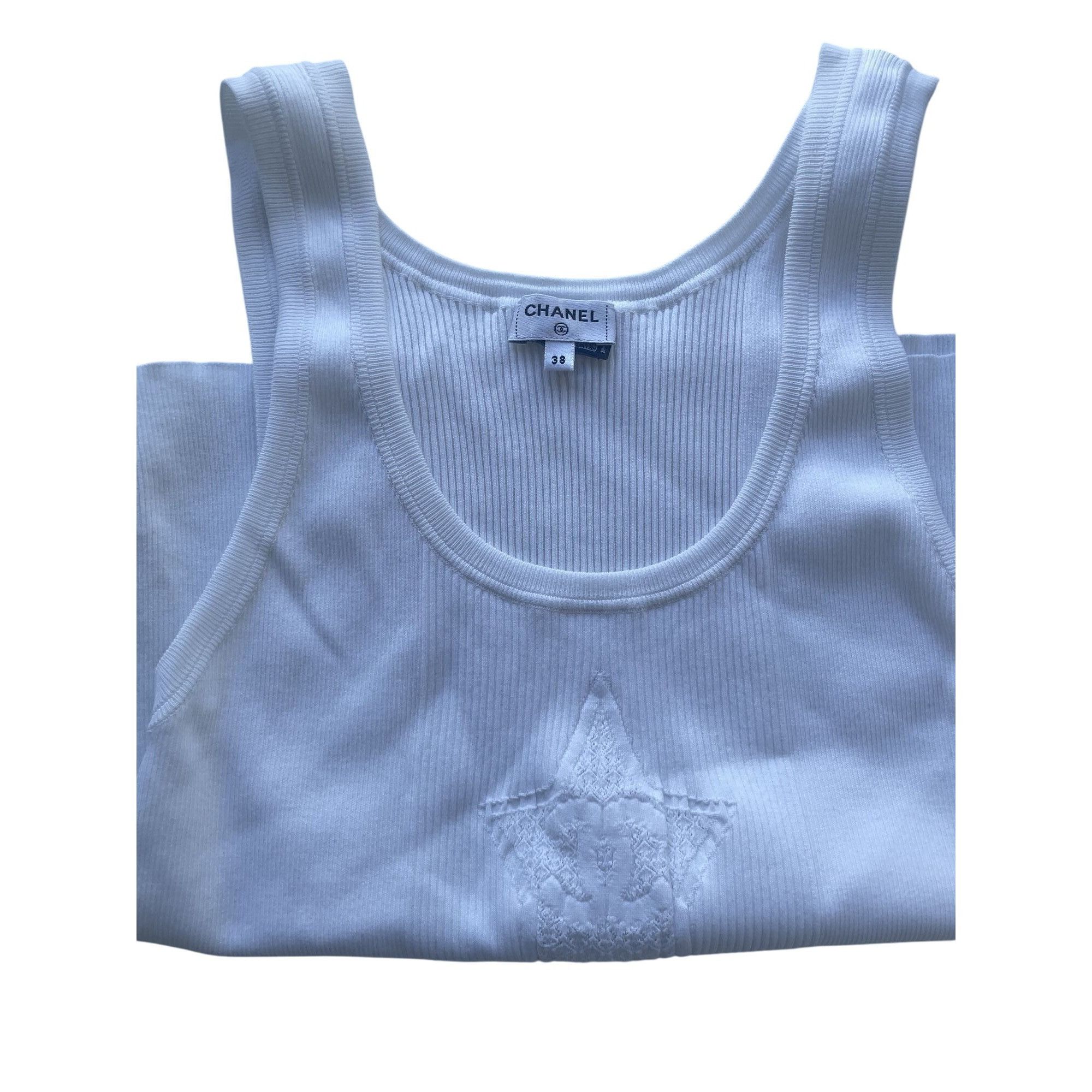 Chanel Chanel White Ribbed Tank Top With Embellished CC Logo & Star Size 38" / US 16 / IT 52 - 3 Thumbnail