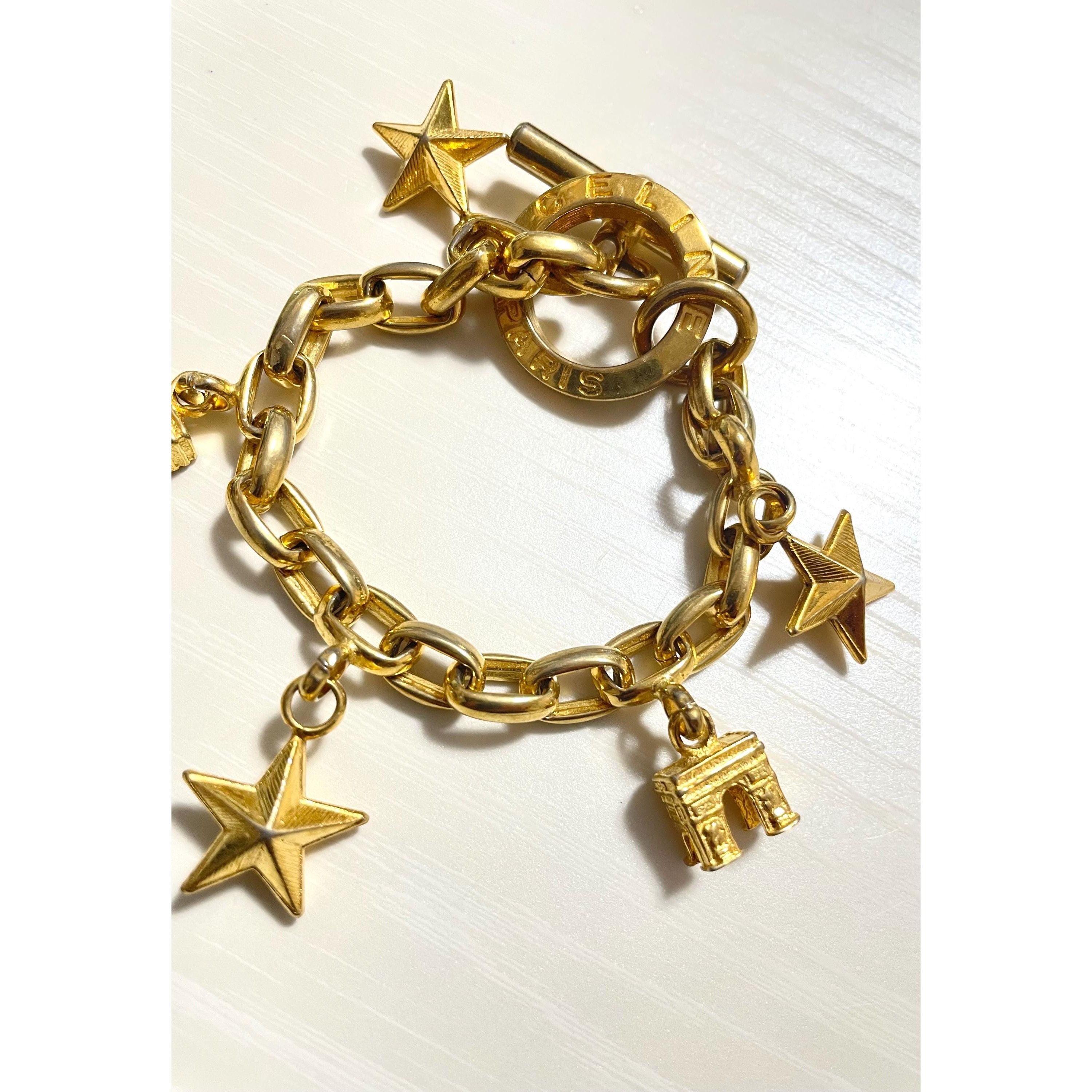 Celine Vintage Celine chain bracelet with Triomphe and star charms. Size ONE SIZE - 8 Thumbnail