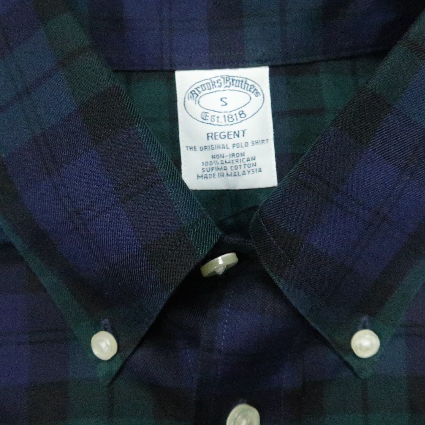 Brooks Brothers Shirt Mens Small Blue Black Watch Plaid Tartan Green Long Sleeve Button-Up Collar Down Button-Down