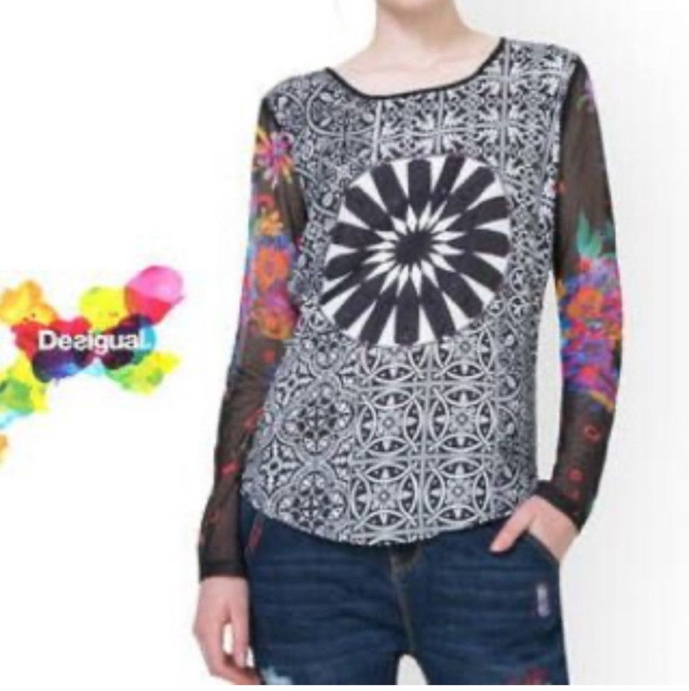 Desigual NWOT DESIGUAL colourful top with sheer sleeves Size M / US 6-8 / IT 42-44 - 1 Thumbnail