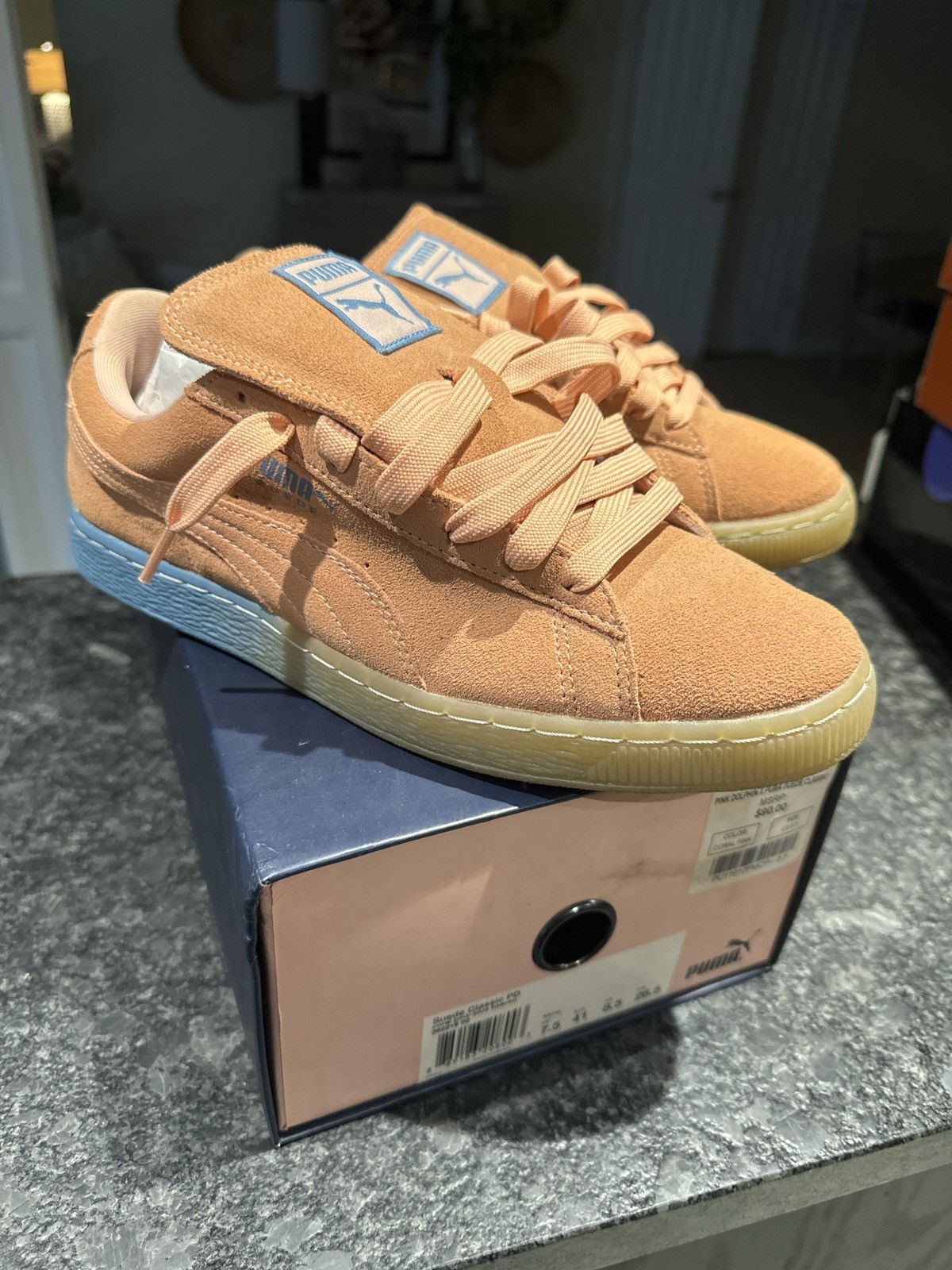 image of Suede Classic Pink Dolphin Shoes, Men's (Size 8.5)