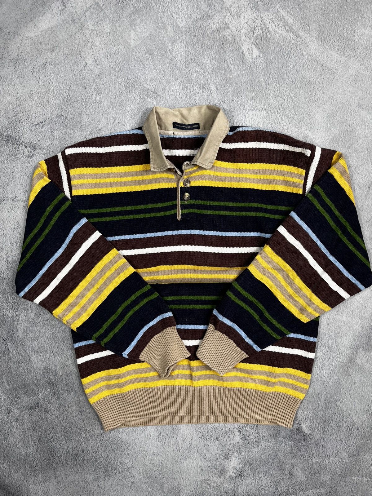 Japanese Brand × Vintage Vintage Y2K striped knitted 1/4 polo rugby sweater S Size US S / EU 44-46 / 1 - 2 Thumbnail