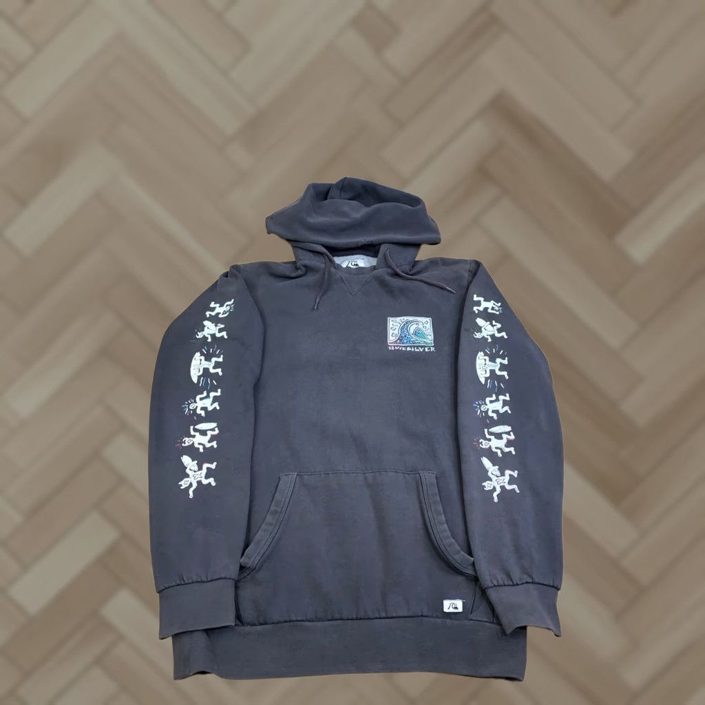 Quiksilver Quiksilver Hoodie Men Gray Beach Surf Skate Pullover Sleeve Hit Faded 13063 Size US S / EU 44-46 / 1 - 1 Thumbnail