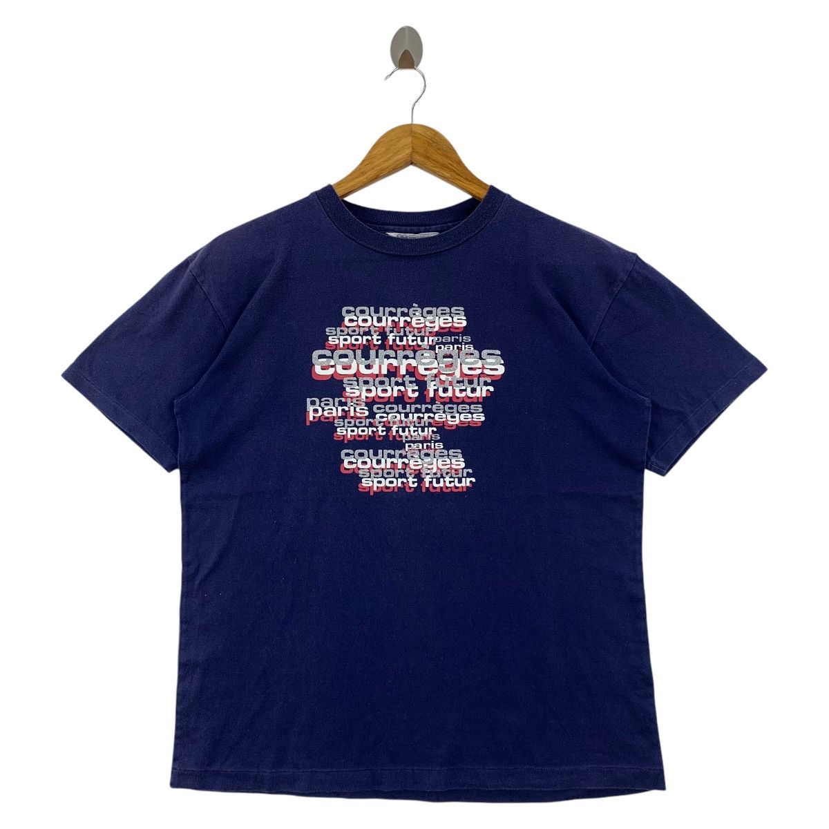 Courreges × Vintage Vintage COURREGES printed spellout logo navy blue tee Size US M / EU 48-50 / 2 - 1 Thumbnail
