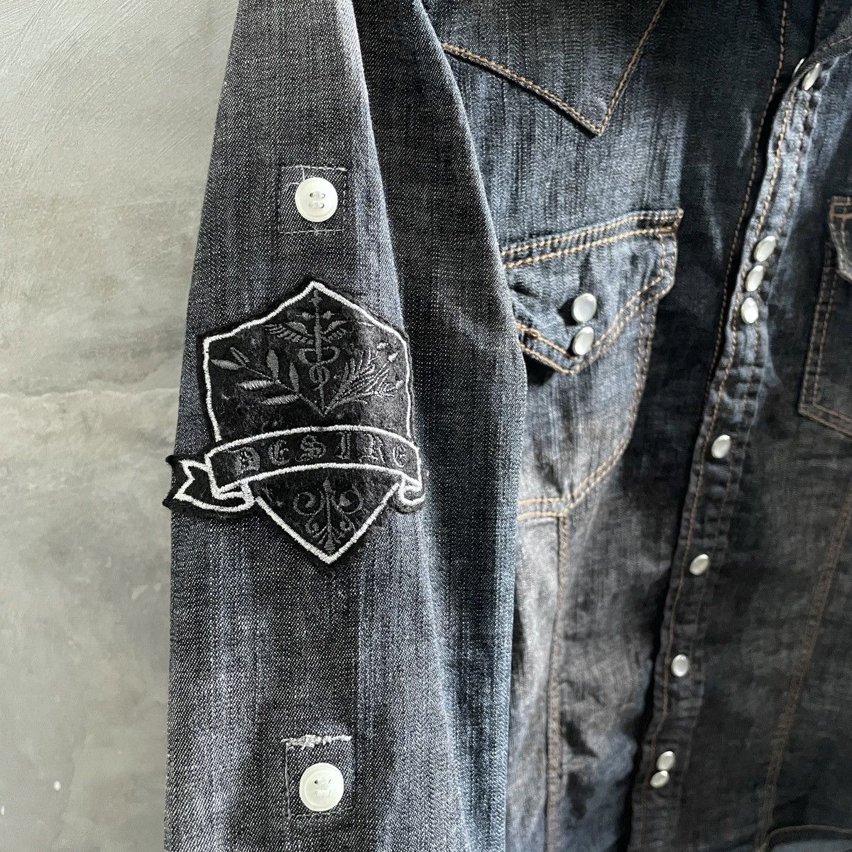 14th Addiction × If Six Was Nine × Le Grande Bleu (L.G.B.) 🔥Anarchy Blue denim snap button patch shirt Size US S / EU 44-46 / 1 - 6 Thumbnail