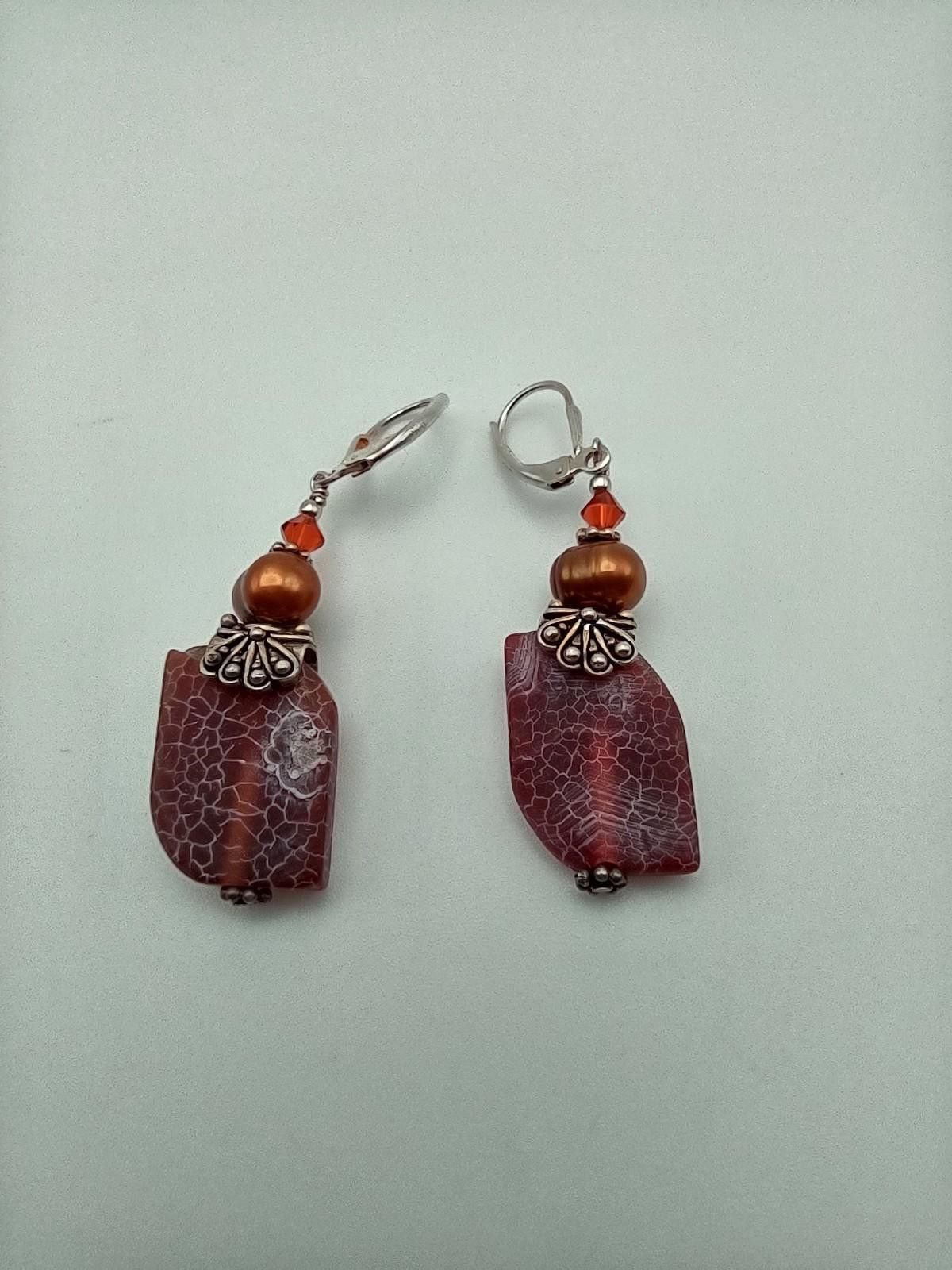 The Unbranded Brand Vintage Sterling Silver 925 Dragon Vein Agate Drop Earrings Size ONE SIZE - 2 Thumbnail